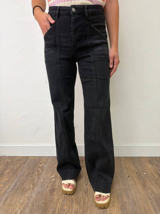 High Rise Wide Trouser Hem Mica Denim - Three:Twelve Boutique - mica denim