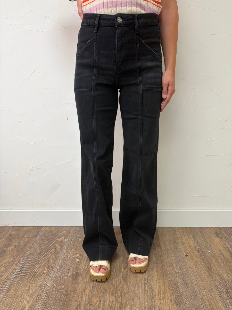 High Rise Wide Trouser Hem Mica Denim - Three:Twelve Boutique - mica denim