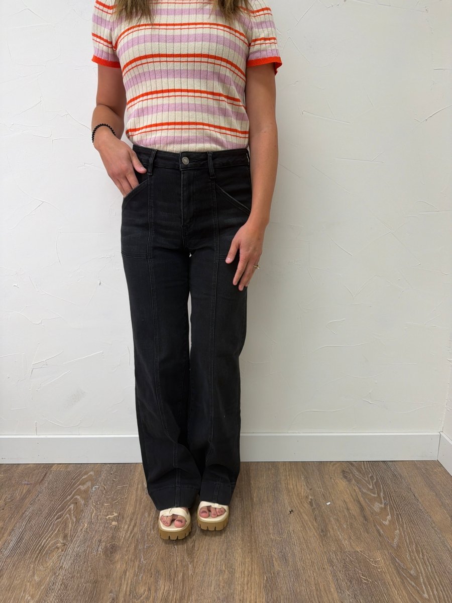 High Rise Wide Trouser Hem Mica Denim - Three:Twelve Boutique - mica denim