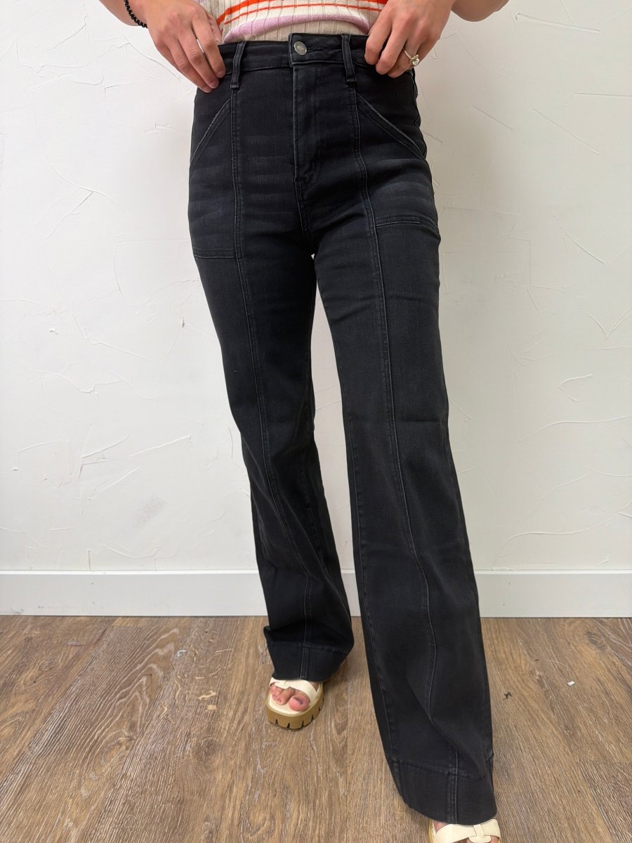 High Rise Wide Trouser Hem Mica Denim - Three:Twelve Boutique - mica denim