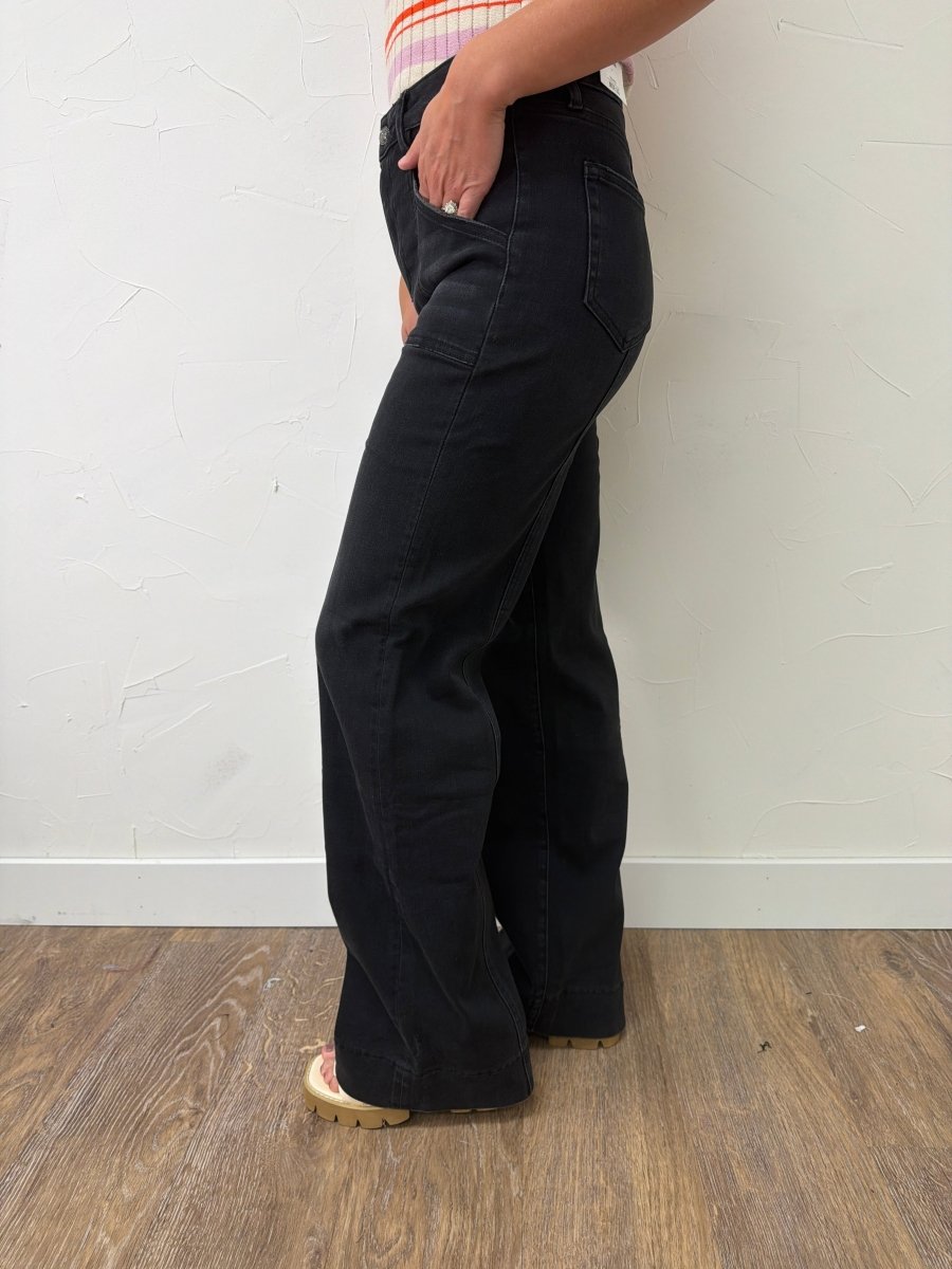 High Rise Wide Trouser Hem Mica Denim - Three:Twelve Boutique - mica denim