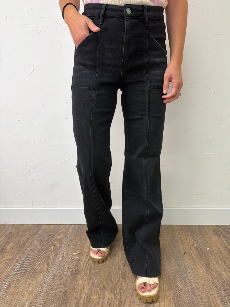 High Rise Wide Trouser Hem Mica Denim - Three:Twelve Boutique - mica denim