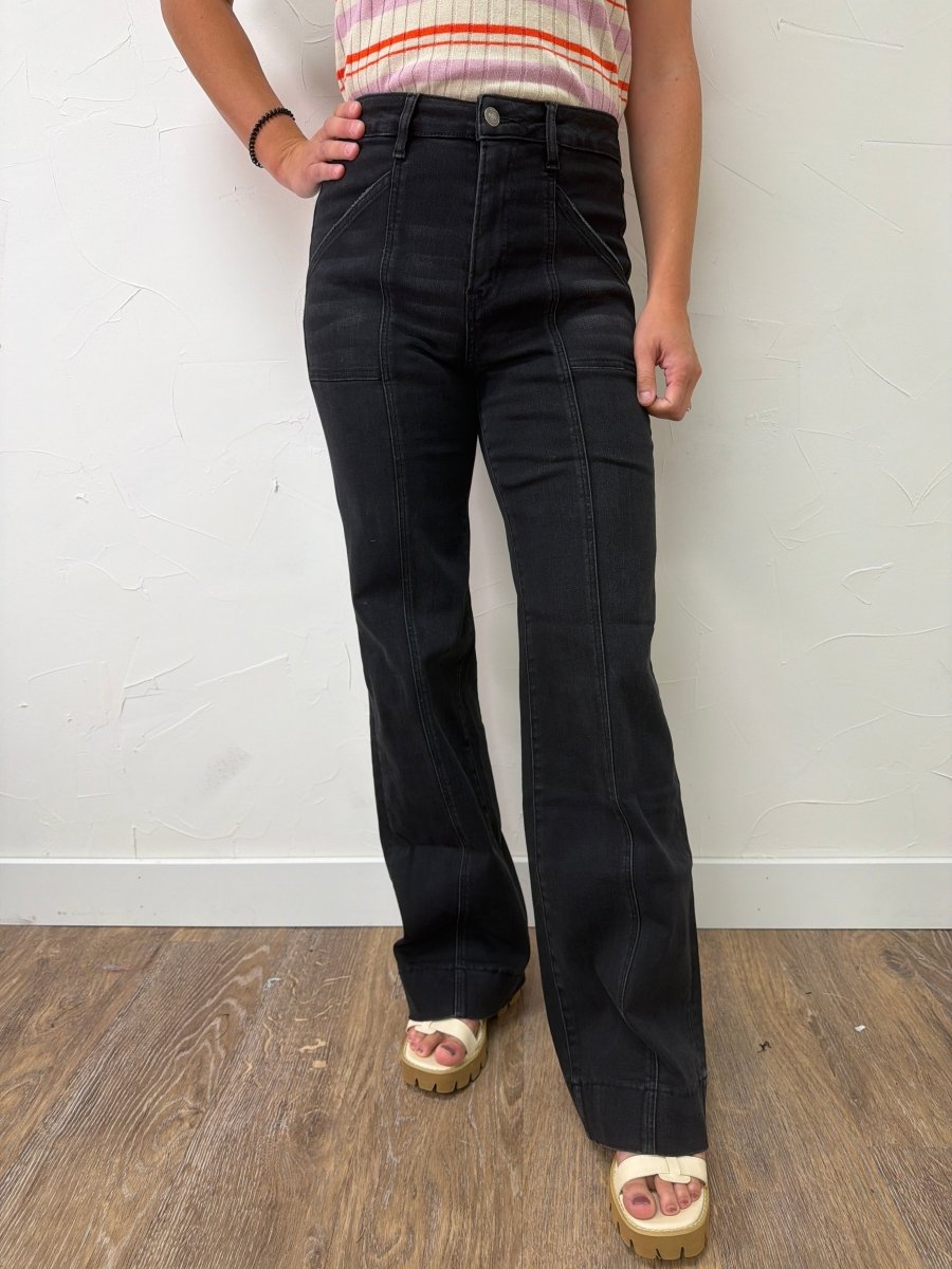 High Rise Wide Trouser Hem Mica Denim - Three:Twelve Boutique - mica denim