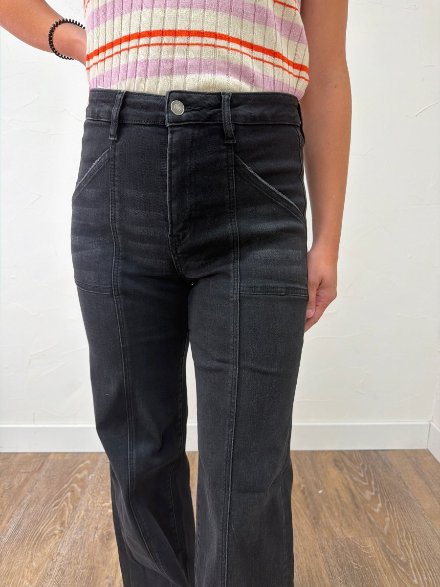 High Rise Wide Trouser Hem Mica Denim - Three:Twelve Boutique - mica denim