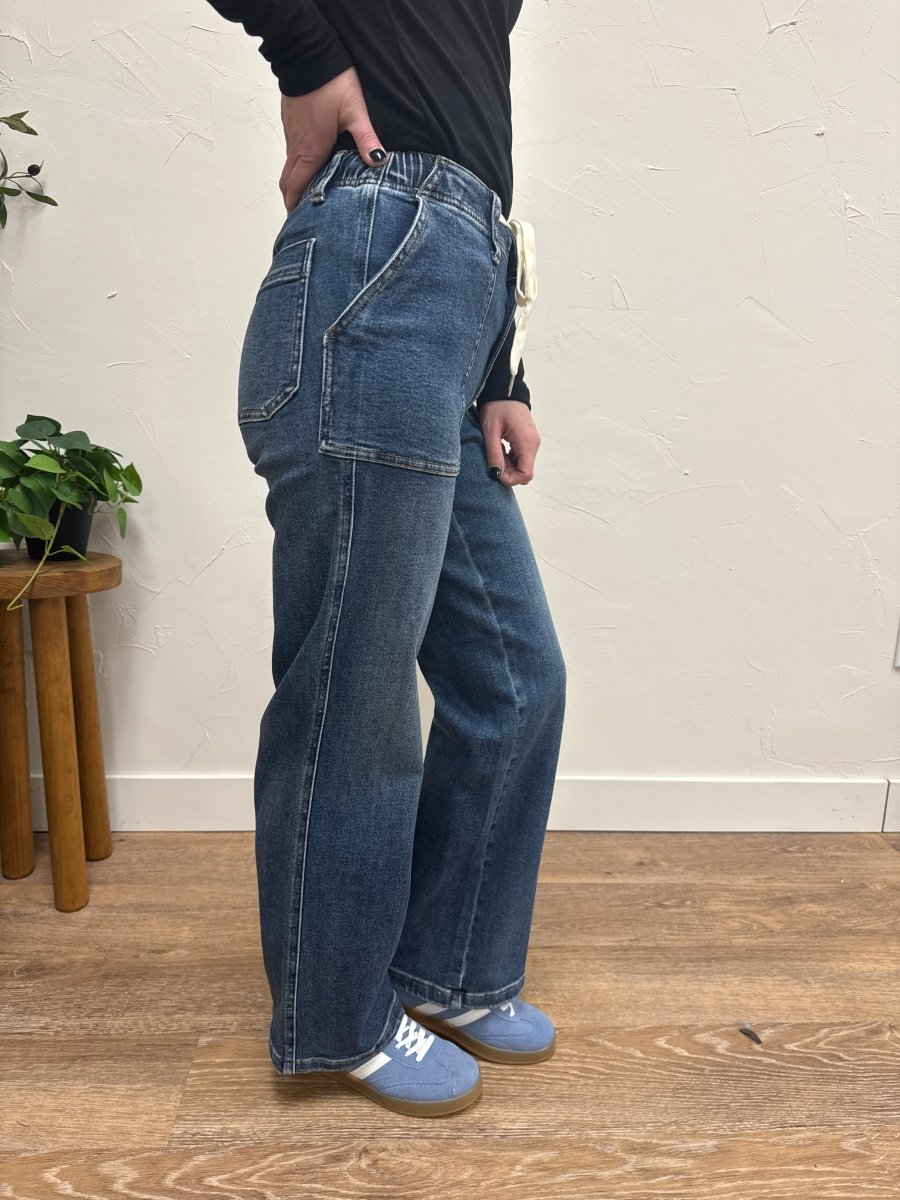 High Waist Judy Blue Drawstring Wide Leg Denim - Three:Twelve Boutique - Judy Blue