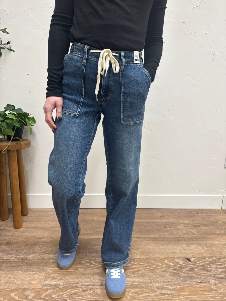 High Waist Judy Blue Drawstring Wide Leg Denim - Three:Twelve Boutique - Judy Blue