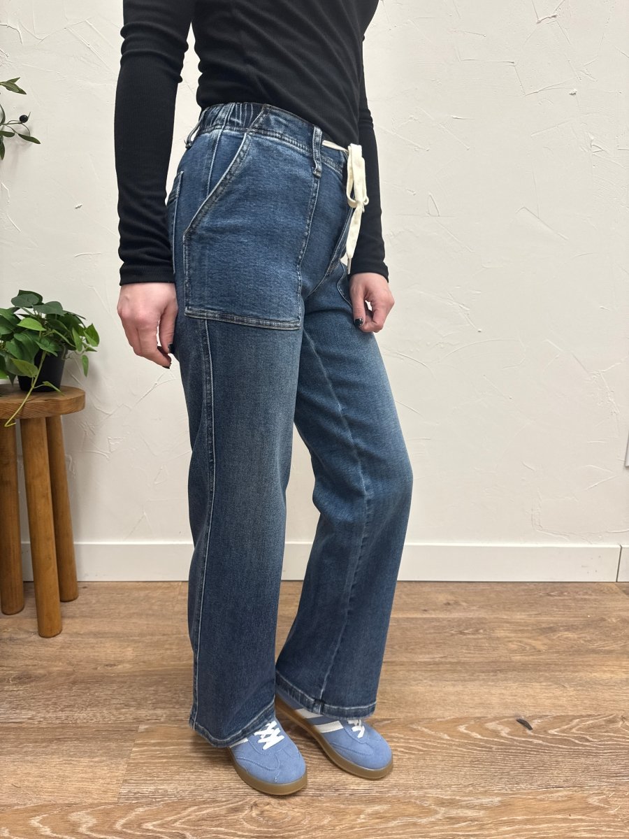 High Waist Judy Blue Drawstring Wide Leg Denim - Three:Twelve Boutique - Judy Blue