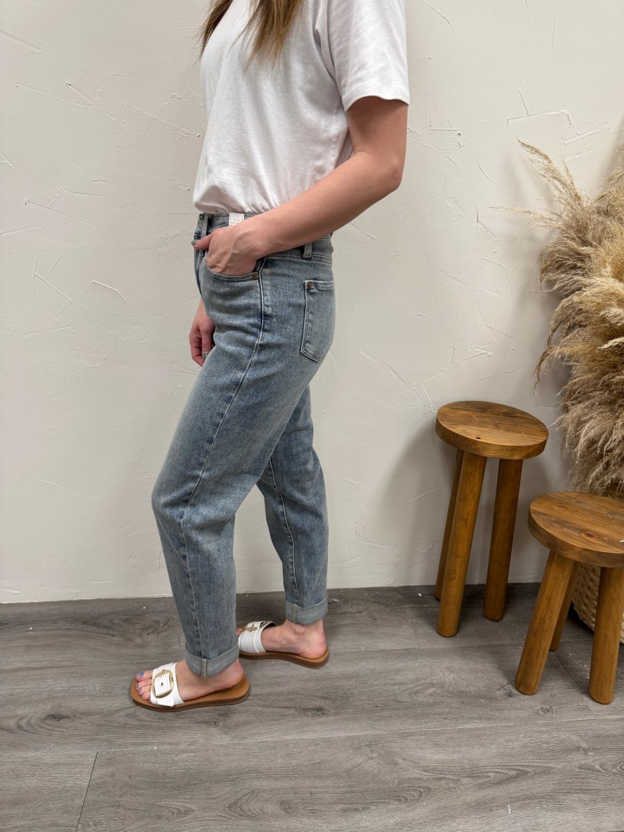 HW Vintage Double Roll Cuff Boyfriend Judy Blue Denim - Three:Twelve Boutique - Three:Twelve