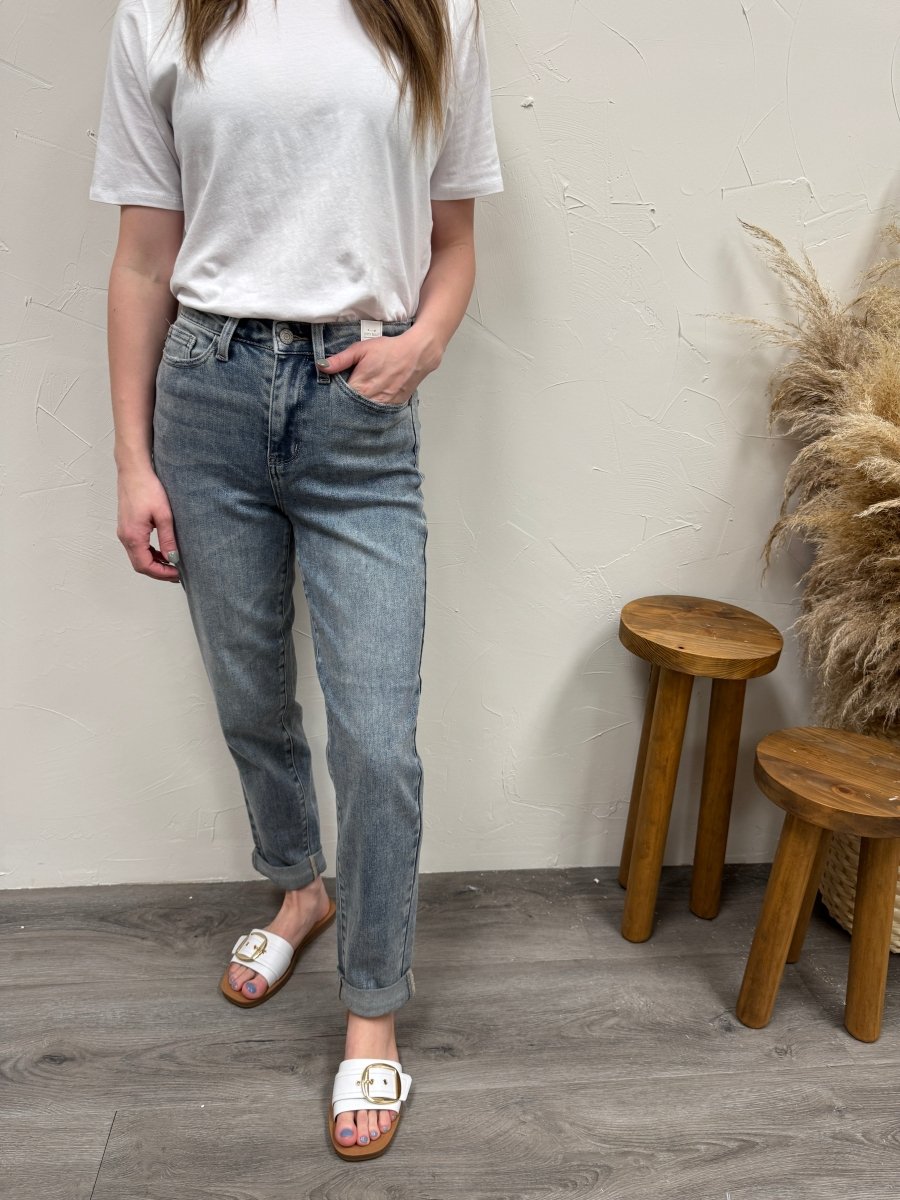 HW Vintage Double Roll Cuff Boyfriend Judy Blue Denim - Three:Twelve Boutique - Three:Twelve