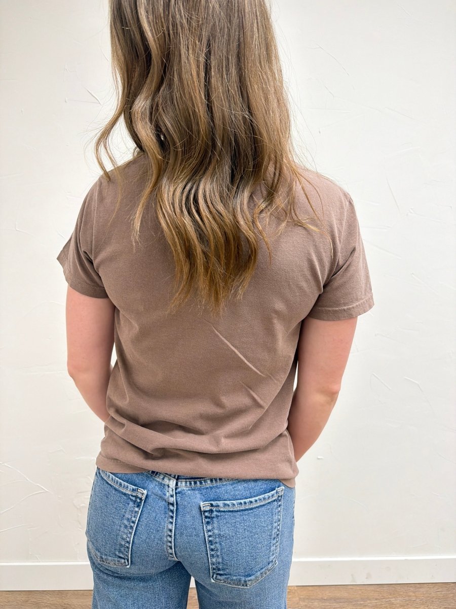 Back view of Jesus Loves Me Tee showing pigment dyed fabric finish — Three Boutique