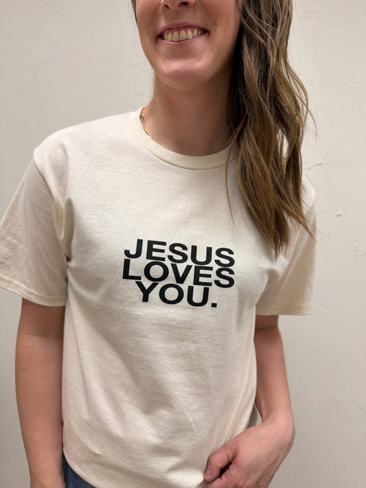 Jesus Loves You Graphic Tee – Sand Tan Faith Statement T Shirt - Three:Twelve Boutique - jesuslovesyoucompany