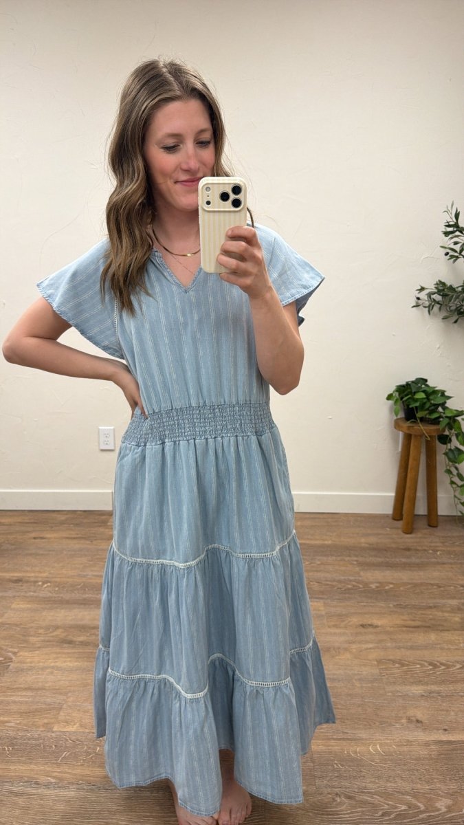 Front view of model wearing Junia Dress showing relaxed fit silhouette — Three:Twelve Boutique