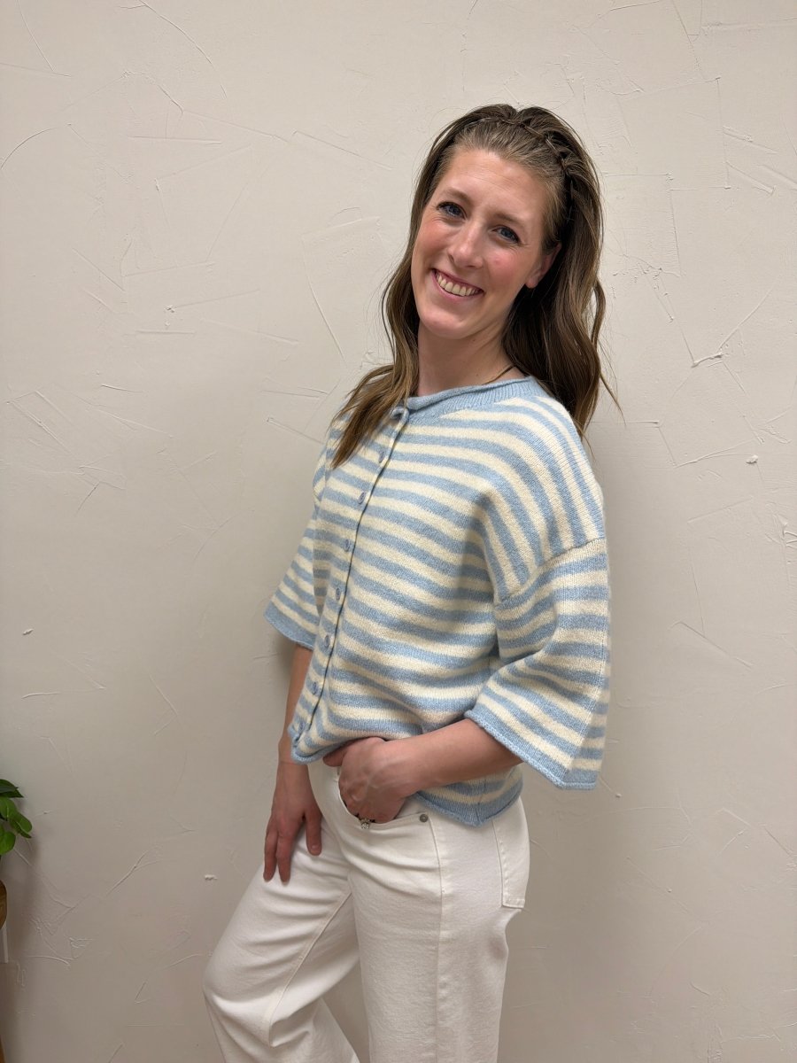 Knit Sweater Striped Quarter Sleeve Cardigan - Three:Twelve Boutique - By Together
