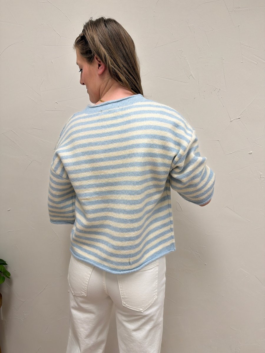 Knit Sweater Striped Quarter Sleeve Cardigan - Three:Twelve Boutique - By Together