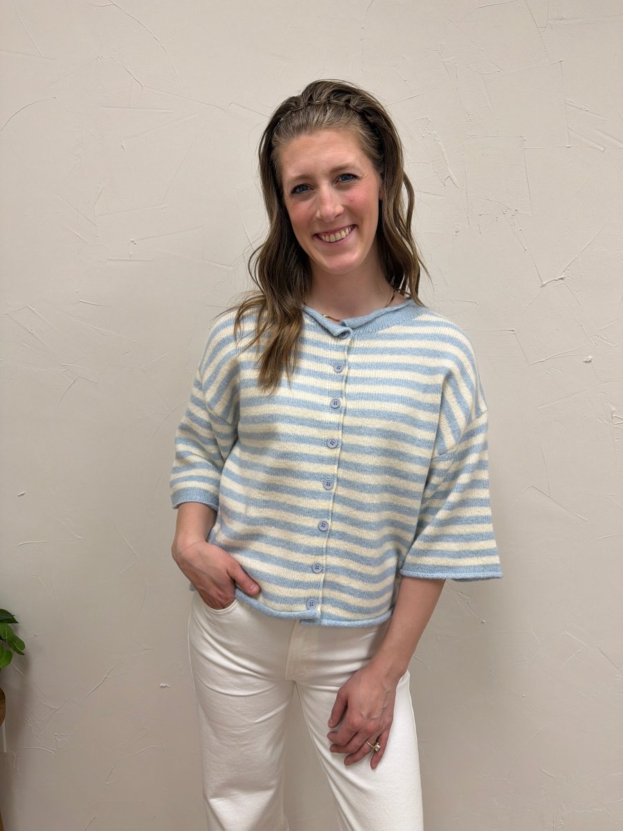 Knit Sweater Striped Quarter Sleeve Cardigan - Three:Twelve Boutique - By Together
