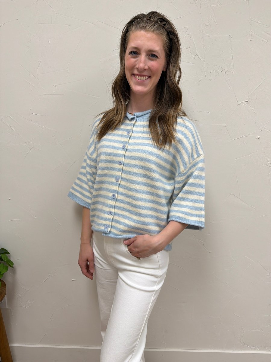 Knit Sweater Striped Quarter Sleeve Cardigan - Three:Twelve Boutique - By Together