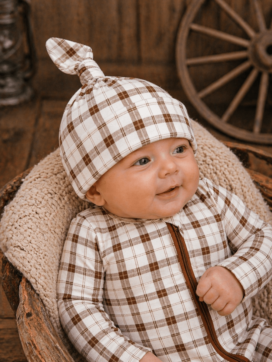 Knot Beanie, Homestead Plaid: 0 - 3 mo. - Three:Twelve Boutique - SpearmintLOVE