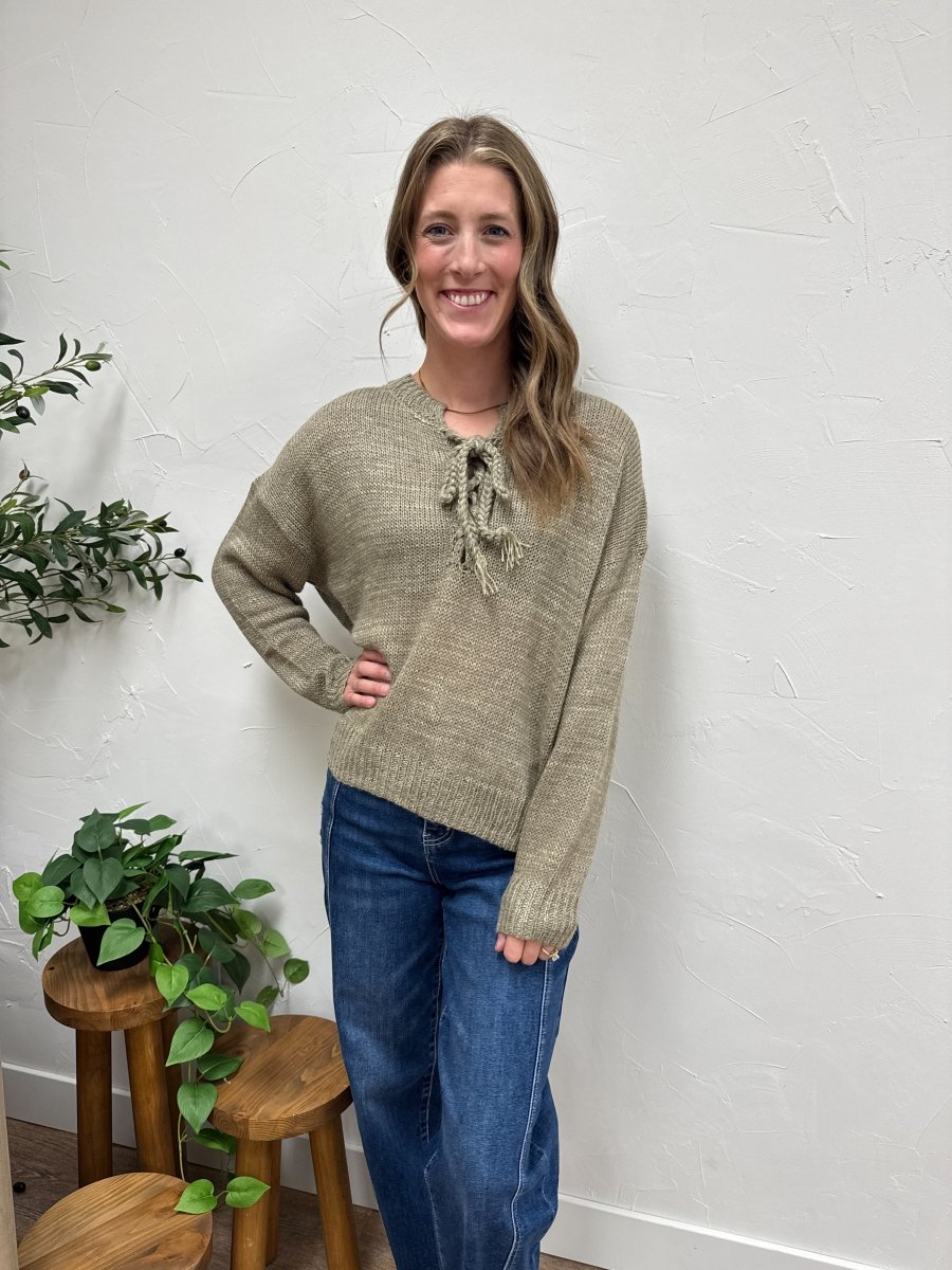 Lace - UP Front Sweater Top - Three:Twelve Boutique - Three:Twelve