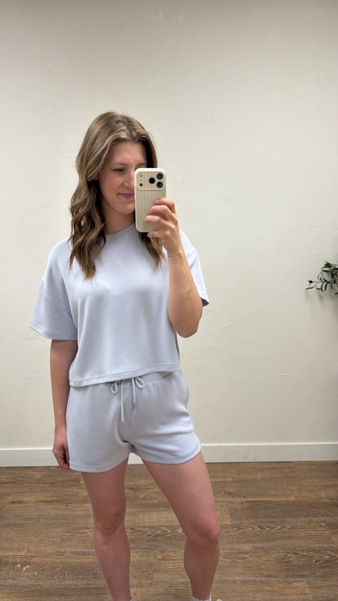 Lifestyle image of model wearing Laguna Classic Short Set — Three Boutique