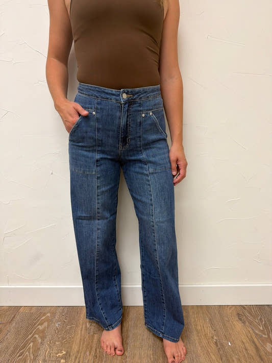 Large Pocket Front Seam Jeans - Three:Twelve Boutique - Just Black Denim
