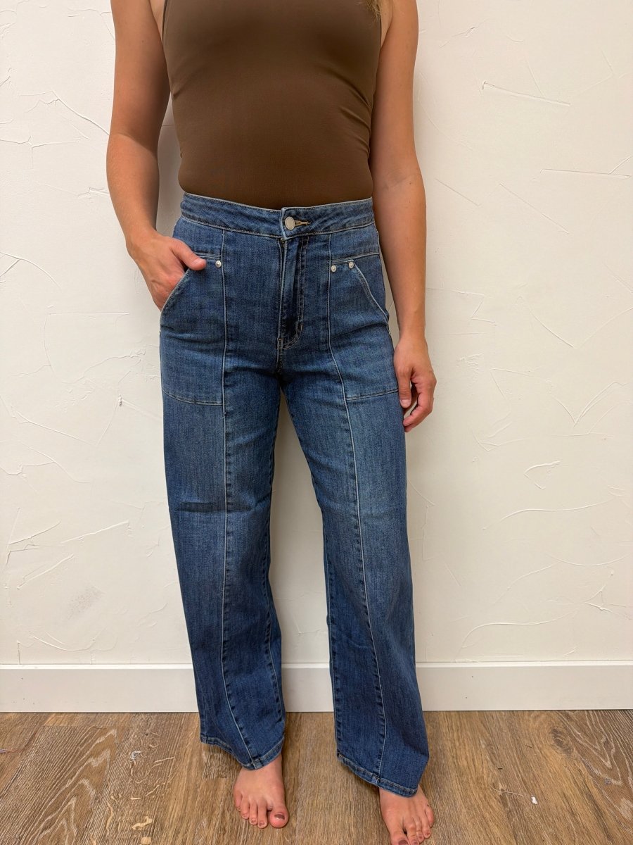 Large Pocket Front Seam Jeans - Three:Twelve Boutique - Just Black Denim