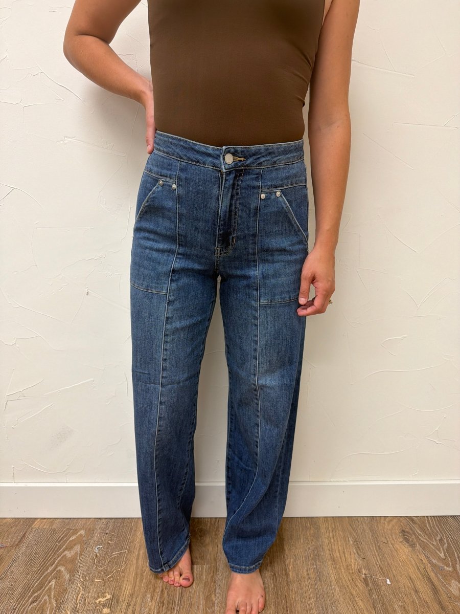 Large Pocket Front Seam Jeans - Three:Twelve Boutique - Just Black Denim