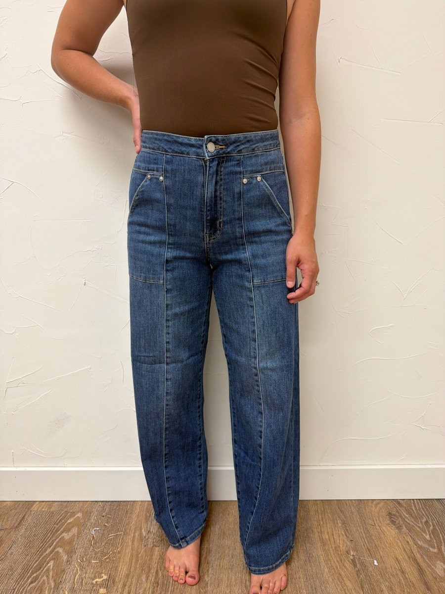 Large Pocket Front Seam Jeans - Three:Twelve Boutique - Just Black Denim