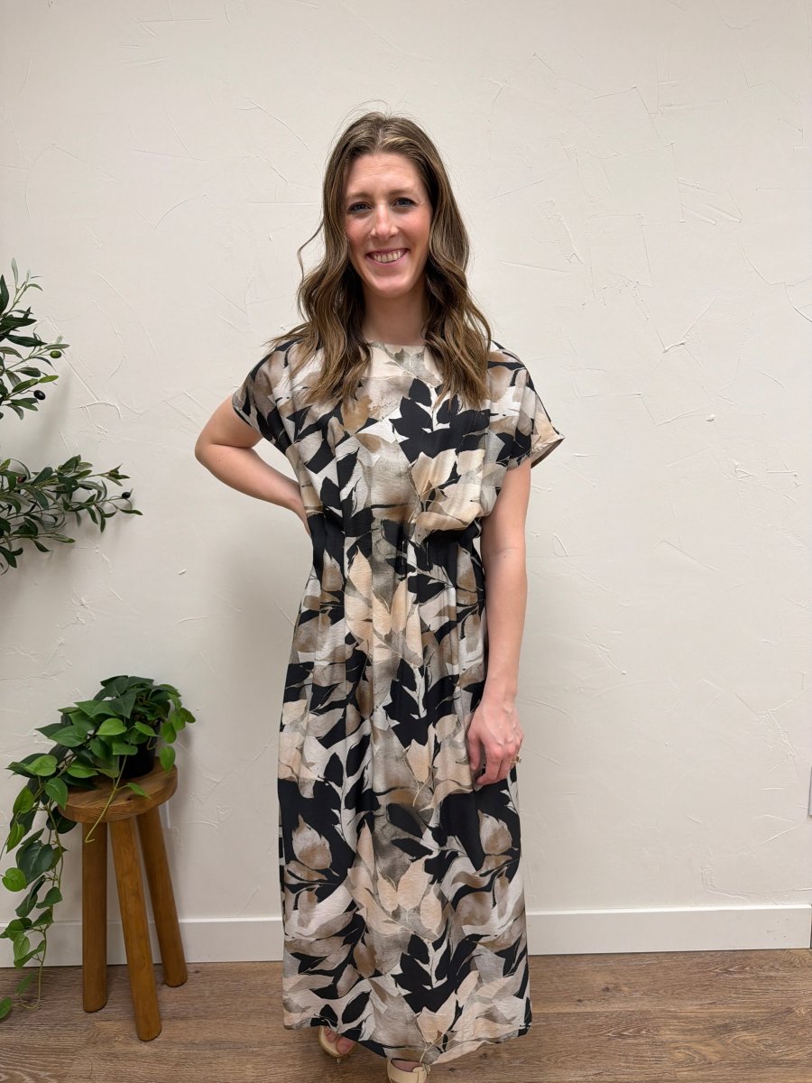 Leaf Print Wide Shoulder Dress - Three:Twelve Boutique - fun2fun