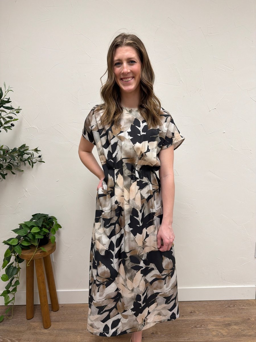 Leaf Print Wide Shoulder Dress - Three:Twelve Boutique - fun2fun