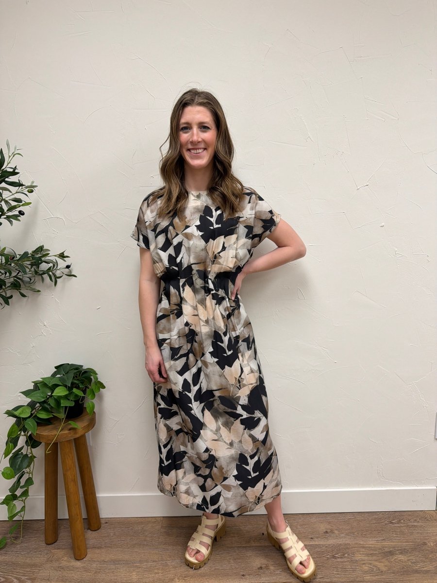 Leaf Print Wide Shoulder Dress - Three:Twelve Boutique - fun2fun