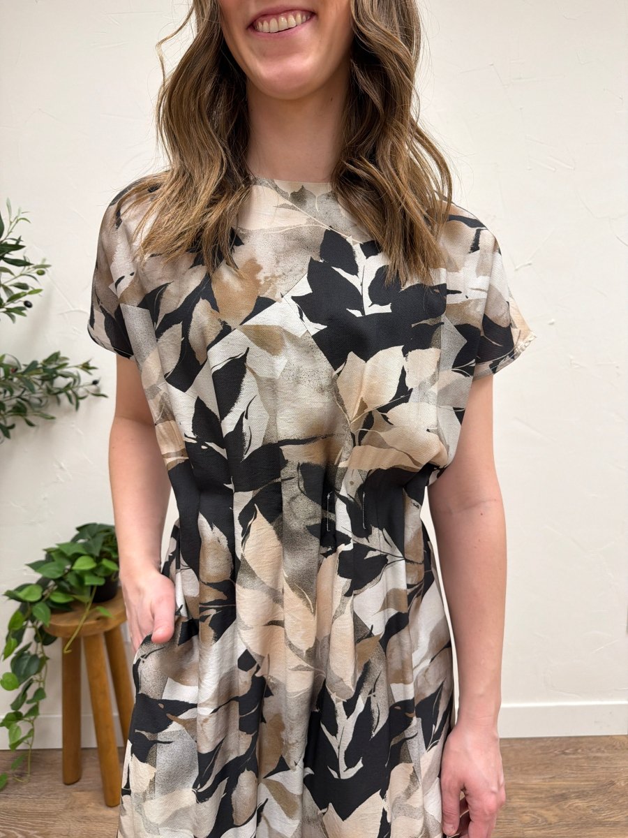Leaf Print Wide Shoulder Dress - Three:Twelve Boutique - fun2fun