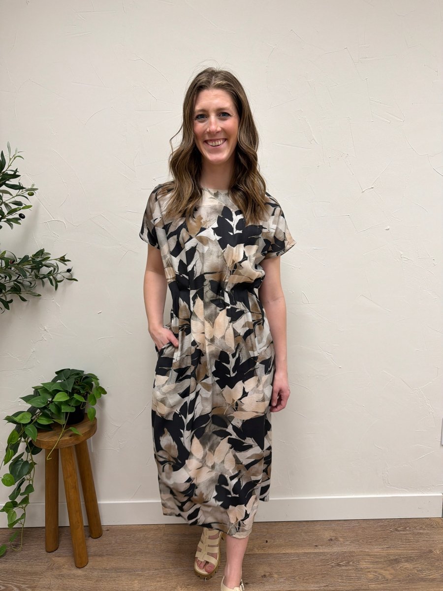 Leaf Print Wide Shoulder Dress - Three:Twelve Boutique - fun2fun