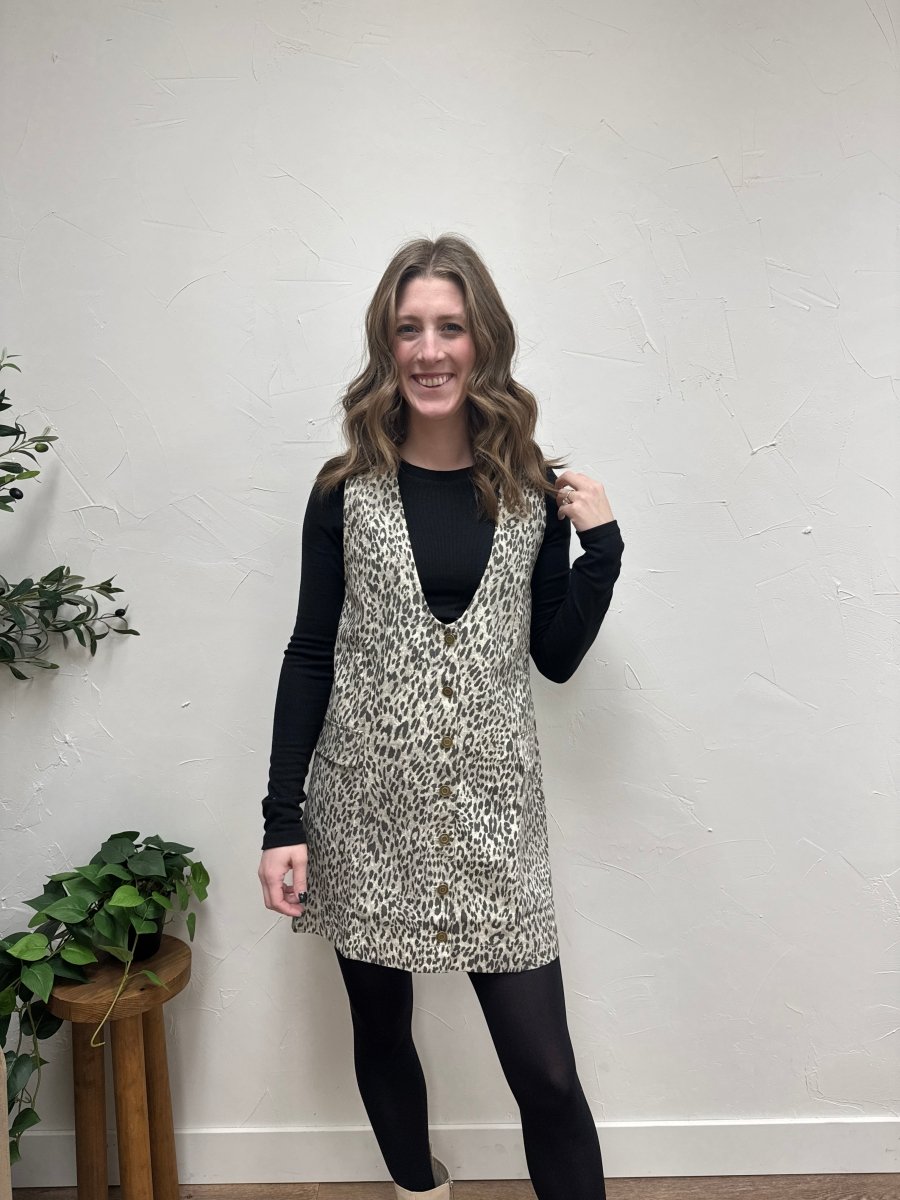 Leopard Denim Mini Dress - Three:Twelve Boutique - Wishlist