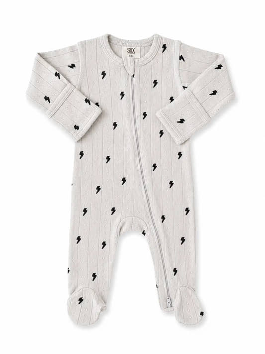 Lightning Bolt Organic Pointelle 2-Way Zip Footie