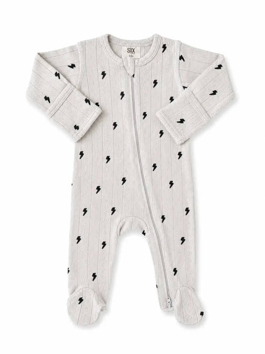 Lightning Bolt Organic Pointelle 2-Way Zip Footie - Three:Twelve Boutique - SIIX Collection