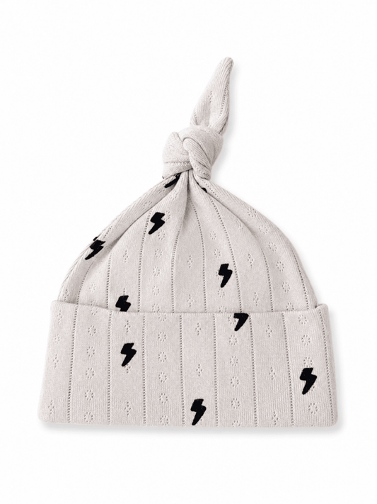 Lightning Bolts / Organic Pointelle Beanie: 0 - 3 mo. - Three:Twelve Boutique - SIIX Collection