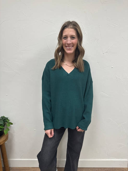 Lightweight V Neck Drop Shoulder Sweater - Three:Twelve Boutique - Wishlist