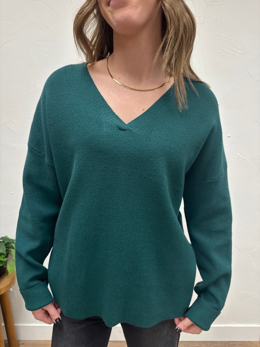 Lightweight V Neck Drop Shoulder Sweater - Three:Twelve Boutique - Wishlist