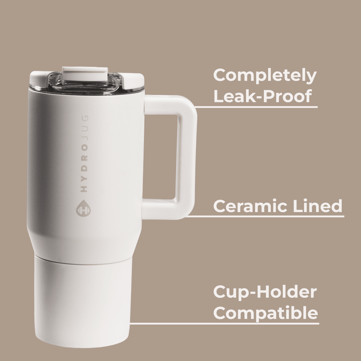 Front view of Linen HydroJug 20 oz Traveler Coffee Mug with lid — Three:Twelve Boutique