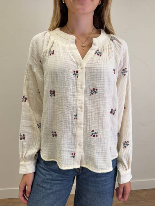 Little Flower Embroidered Smocked Neckline Blouse - Three:Twelve Boutique - Hem & Thread