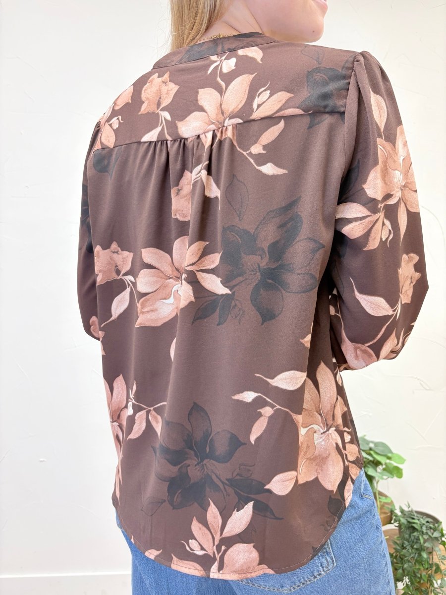 Long Sleeve Split-neck Floral Print Top - Three:Twelve Boutique - she+sky