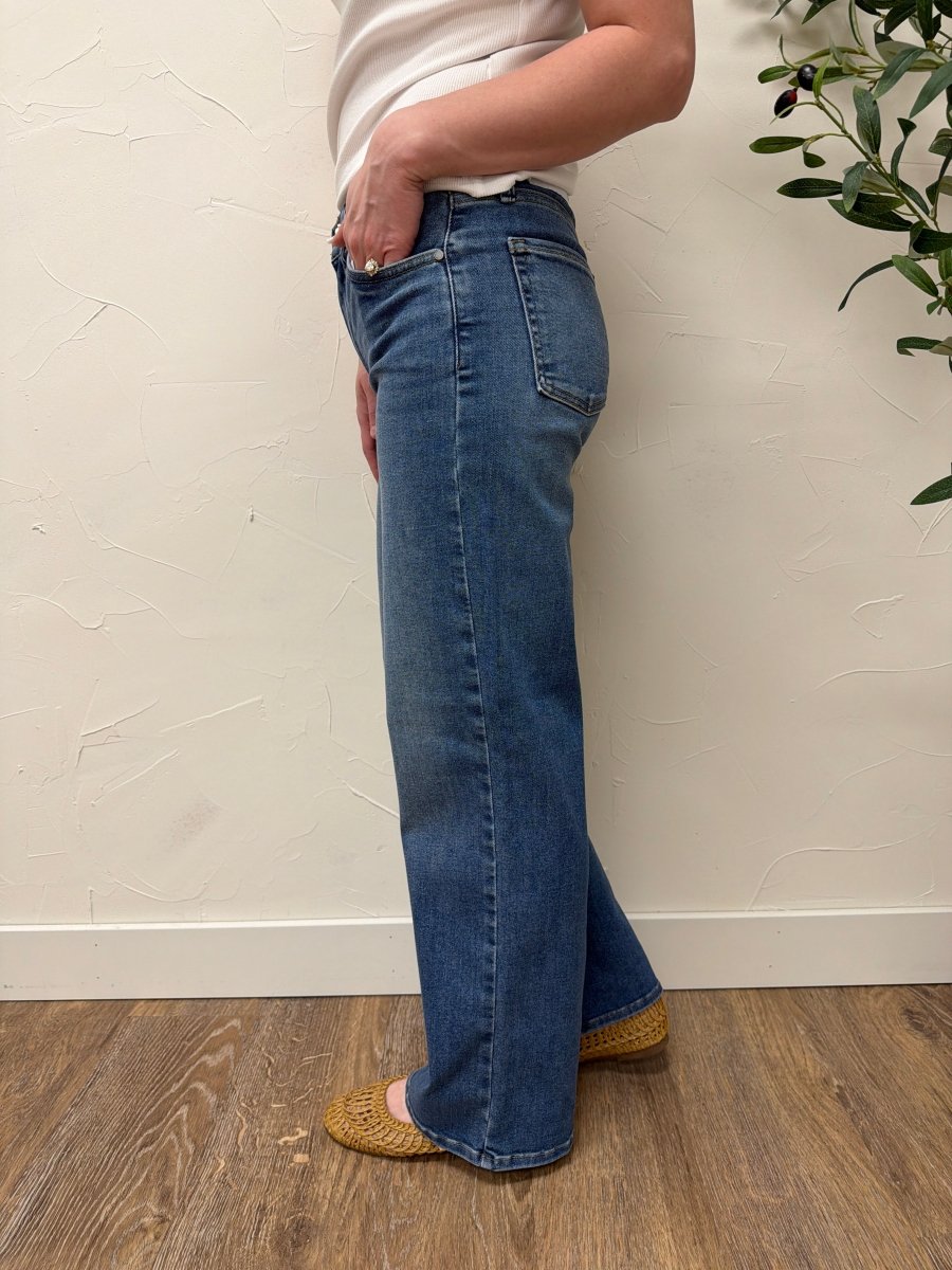 Side view of Loose Straight Fit Jeans showcasing relaxed fit and comfortable silhouette — Three:Twelve Boutique