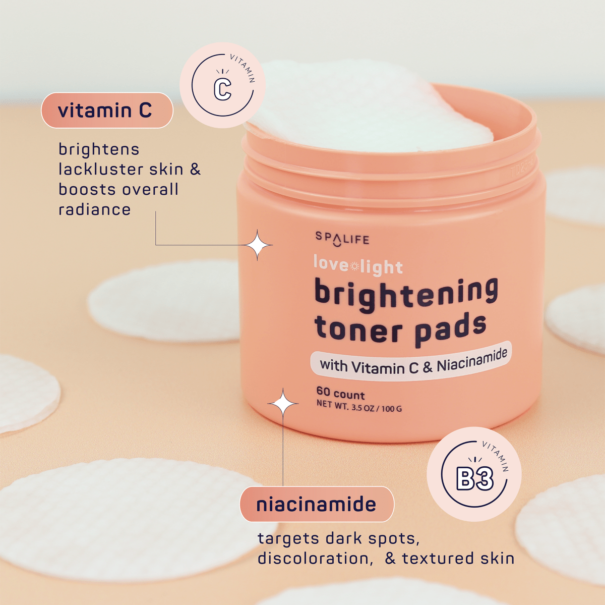 Love + light Korean Skincare Brightening Toner Pads - 60 Ct - Three:Twelve Boutique - My Spa Life