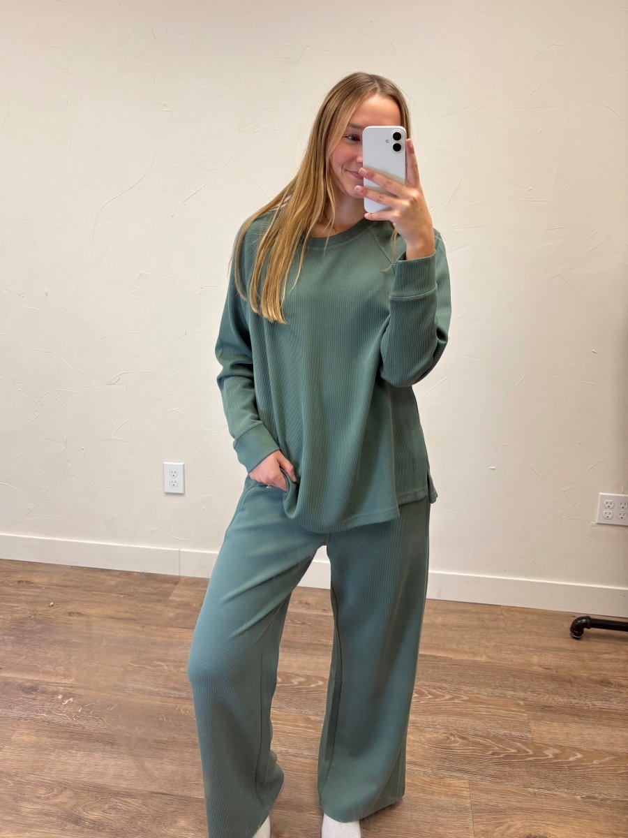 Luxe Sand Wash Rib Wide-Leg Pants - Three:Twelve Boutique - Mono B