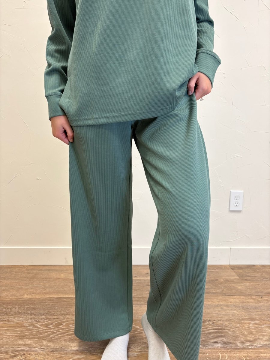 Luxe Sand Wash Rib Wide-Leg Pants - Three:Twelve Boutique - Mono B