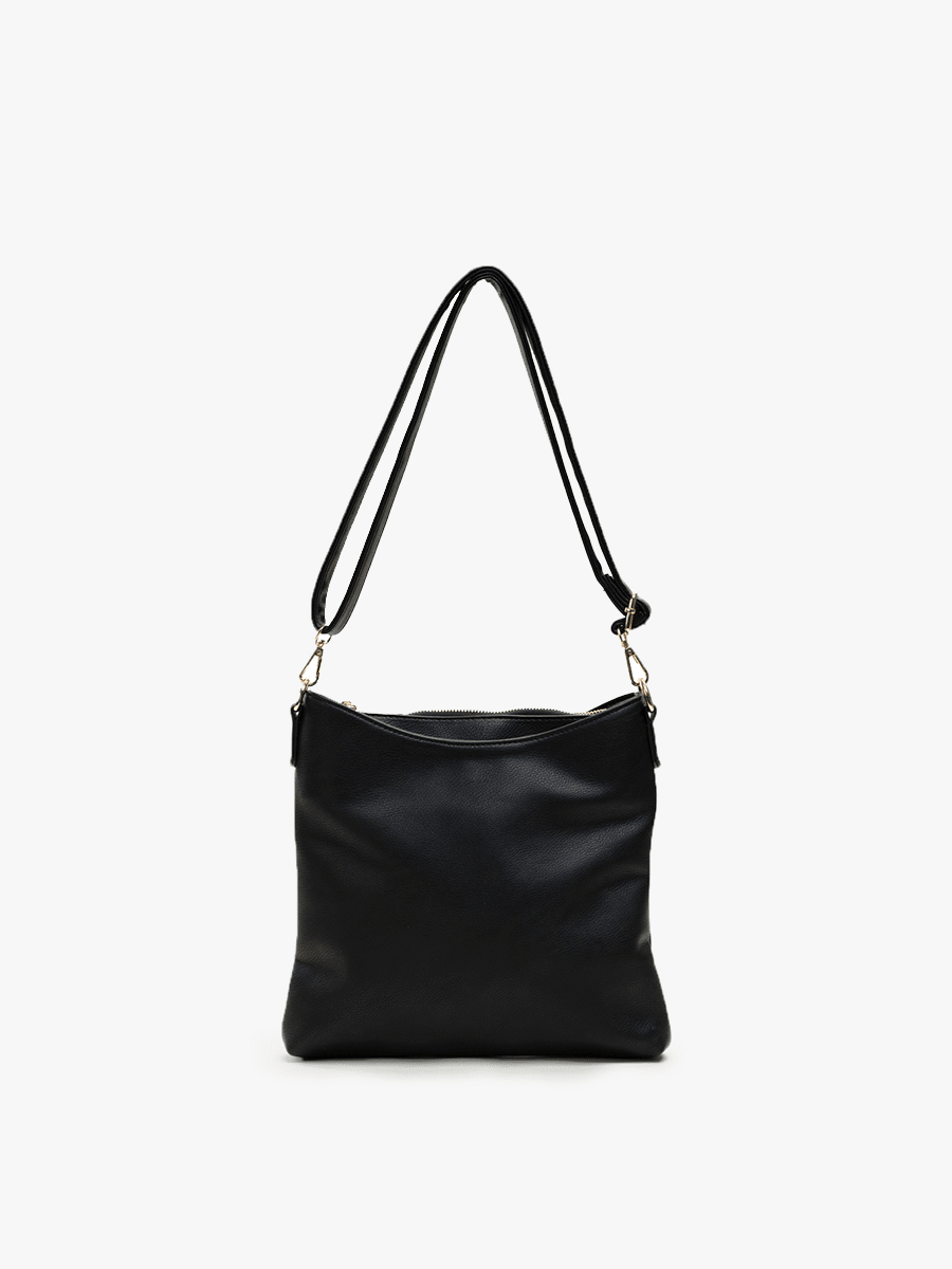 M1765 Emma 3 Compartment Crossbody w/ Snap Closure: Black - Three:Twelve Boutique - Jen & Co.