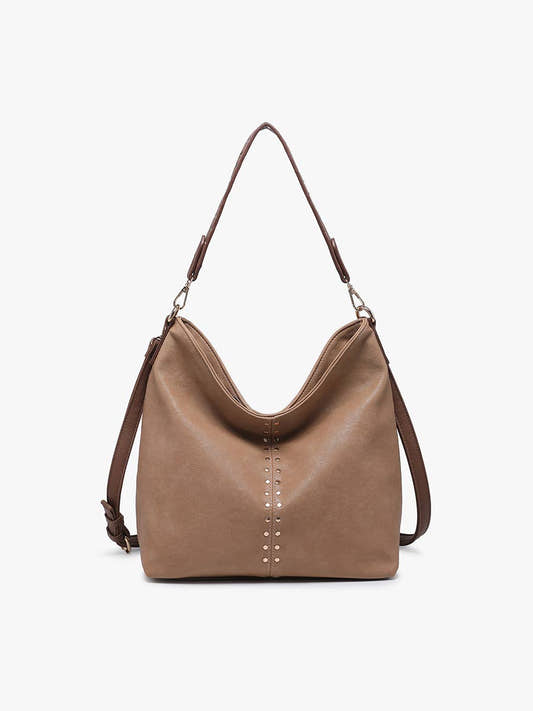 M2805 Emery Slouchy Hobo w/ Stud Detailing: Khaki/Brown - Three:Twelve Boutique - Jen & Co.