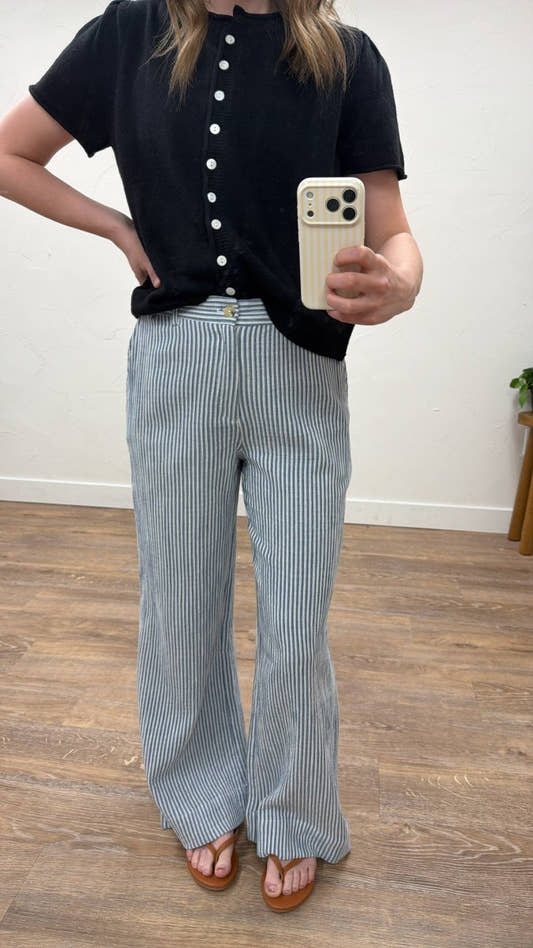 Front view of model wearing Maia pants showing full length and relaxed fit — Three:Twelve Boutique