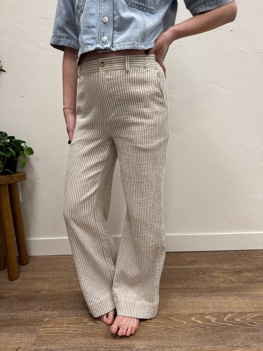 Front view of model wearing Maia high rise straight leg pants showing full fit — Three:Twelve Boutique