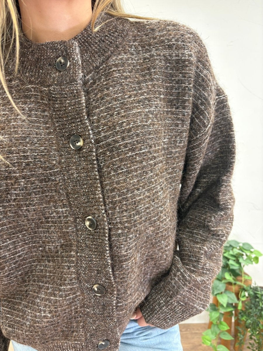 Marled Ribbed Trim Button Down Cardigan - Three:Twelve Boutique - Blu Pepper